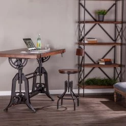 World Interiors Amici Acacia Wood Adjustable Height Barstool Dining Room