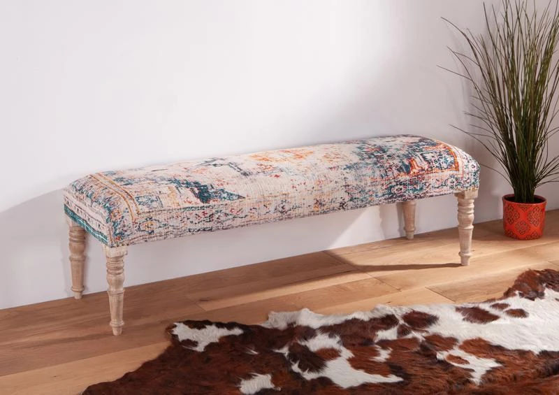World Interiors Algiers Turquoise Print Upholstered Bench 7 World Interiors Algiers Turquoise Print Upholstered Bench