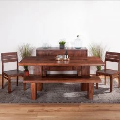 World Interiors Alberta Modern Sheesham Wood Bench Dining Room