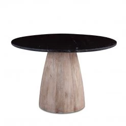 World Interiors Palm Desert Natural Dining Marble Table With Washed Wood Base