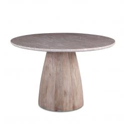 World Interiors Palm Desert Natural Dining Marble Table With Washed Wood Base