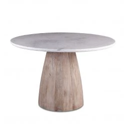 World Interiors Palm Desert Natural Dining Marble Table With Washed Wood Base