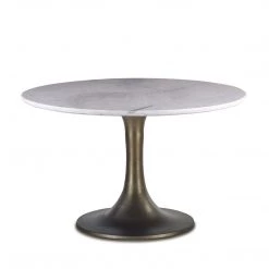 World Interiors Palm Desert Natural Marble Dining Table With Bronze Tulip Base