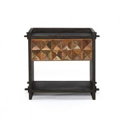 World Interiors Bedroom Messina Carved Teak Wood Night Chest