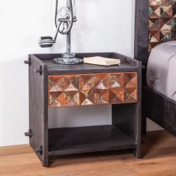 World Interiors Bedroom Messina Carved Teak Wood Night Chest