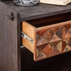 World Interiors Bedroom Messina Carved Teak Wood Night Chest