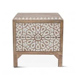 World Interiors Haveli Mango Wood Geometric Carved Night Chest Bedroom