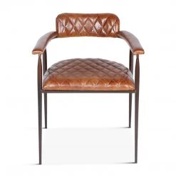 World Interiors Hudson Diamond Stitched Leather Arm Chair Dining Room