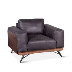 World Interiors Chiavari Mid-Century Antique Ebony Leather Armchair