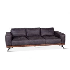 World Interiors Chiavari Mid-Century Antique Ebony Leather Sofa Living Room