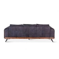 World Interiors Chiavari Mid-Century Antique Ebony Leather Sofa Living Room