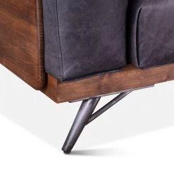 World Interiors Chiavari Mid-Century Antique Ebony Leather Sofa Living Room