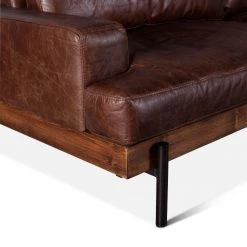 World Interiors Chiavari Industrial Geisha Brown Leather Sofa Living Room