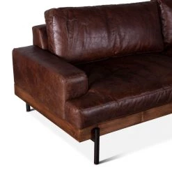 World Interiors Chiavari Industrial Geisha Brown Leather Sofa Living Room