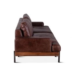 World Interiors Chiavari Industrial Geisha Brown Leather Sofa Living Room