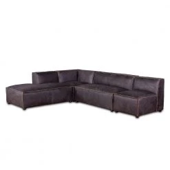 World Interiors Living Room Chiavari Modular Sectional In Distressed Ebony Leather