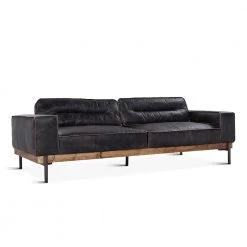 World Interiors Chiavari Distressed Antique Ebony Leather Sofa