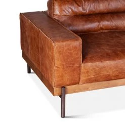 World Interiors Chiavari Modern Cognac Leather Sofa
