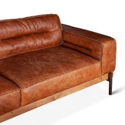World Interiors Chiavari Modern Cognac Leather Sofa