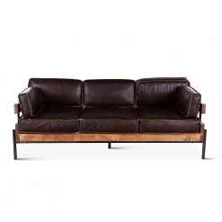 World Interiors Living Room Chiavari Mocha Brown Industrial Leather Sofa