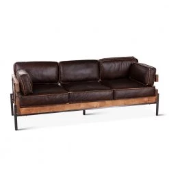 World Interiors Living Room Chiavari Mocha Brown Industrial Leather Sofa