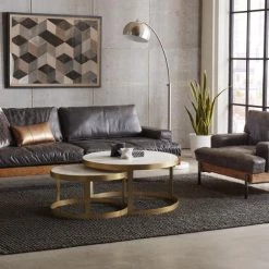 World Interiors Living Room Chiavari Distressed Ebony Leather Sofa