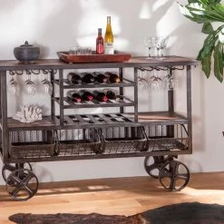World Interiors Paxton Reclaimed Teak Bar Cart With Wheels Accents
