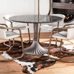 World Interiors Dining Room Palm Desert Natural Marble Dining Table With Deco Base
