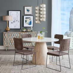 World Interiors Palm Desert Natural Dining Marble Table With Washed Wood Base