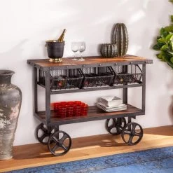World Interiors Accents Paxton Rustic Industrial Rolling Utility Cart