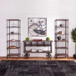 World Interiors Paxton Rustic Industrial Rolling Bookcase Living Room 11 World Interiors Paxton Rustic Industrial Rolling Bookcase Living Room