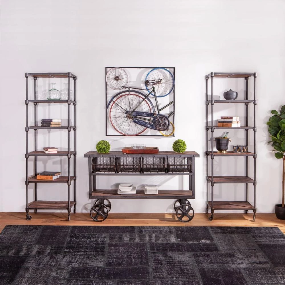 World Interiors Paxton Rustic Industrial Rolling Bookcase Living Room 7 World Interiors Paxton Rustic Industrial Rolling Bookcase Living Room