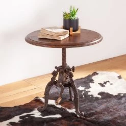 World Interiors Regina French Industrial Crank Side Table Living Room
