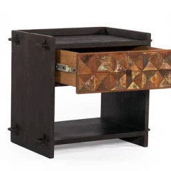 World Interiors Bedroom Messina Carved Teak Wood Night Chest