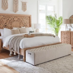 World Interiors Arabella Mid-Century Linen Bench Dining Benches