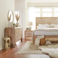 World Interiors Bedroom Haveli Mango Wood Geometric Carved Dresser