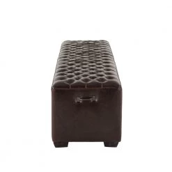 World Interiors Arabella Mid-Century Leather Bench Dining Benches