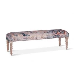 World Interiors Algiers Turquoise Print Upholstered Bench