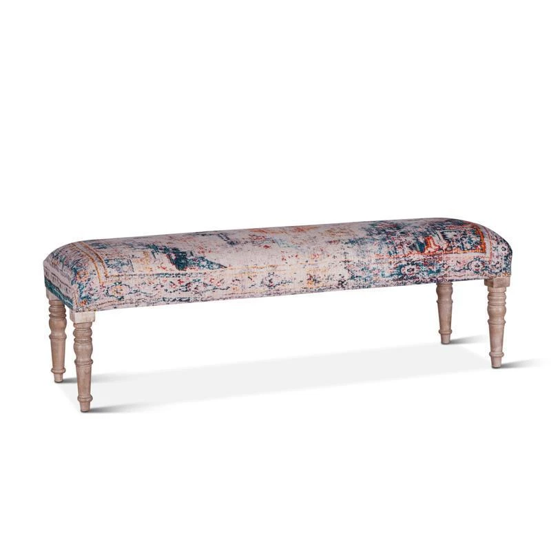 World Interiors Algiers Turquoise Print Upholstered Bench 4 World Interiors Algiers Turquoise Print Upholstered Bench