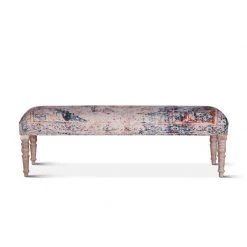 World Interiors Algiers Turquoise Print Upholstered Bench