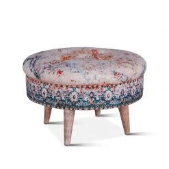 World Interiors Algiers Turquoise Print Upholstered Stool Dining Benches