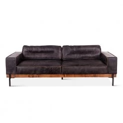 World Interiors Chiavari Distressed Antique Ebony Leather Sofa
