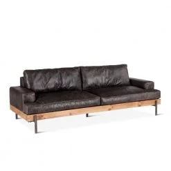 World Interiors Living Room Chiavari Distressed Ebony Leather Sofa