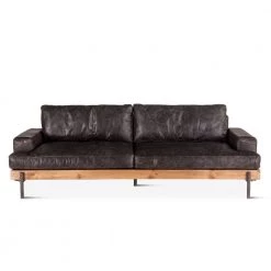 World Interiors Living Room Chiavari Distressed Ebony Leather Sofa