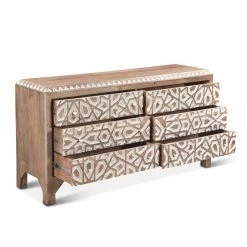 World Interiors Bedroom Haveli Mango Wood Geometric Carved Dresser
