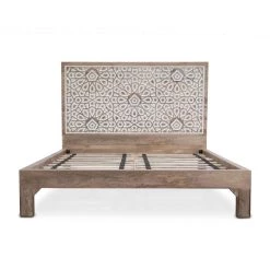 World Interiors Bedroom Haveli Mango Wood Geometric Carved King Bed