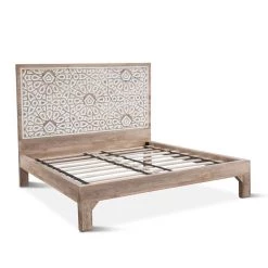 World Interiors Bedroom Haveli Mango Wood Geometric Carved King Bed