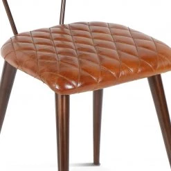 World Interiors Hudson Diamond Stitched Leather Dining Chair Dining Room