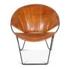 World Interiors Hudson Stitched Leather Moon Lounge Accent Chair Living Room