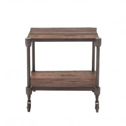 World Interiors Paxton Rustic Industrial Rolling Side Table